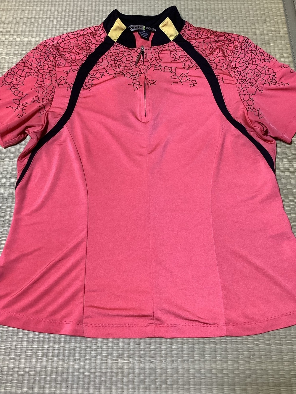jamie sadock Coral Athletic Zip-Front Jersey with Black and Yellow Trim